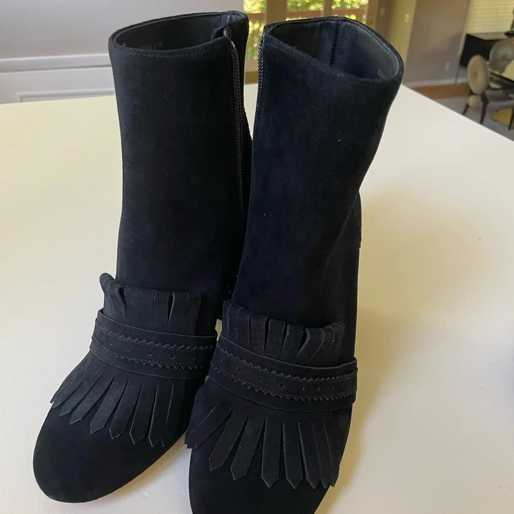 Never worn black suede booties!!!  Etienne Aigner. 3.5 in heel - Picture 2 of 3